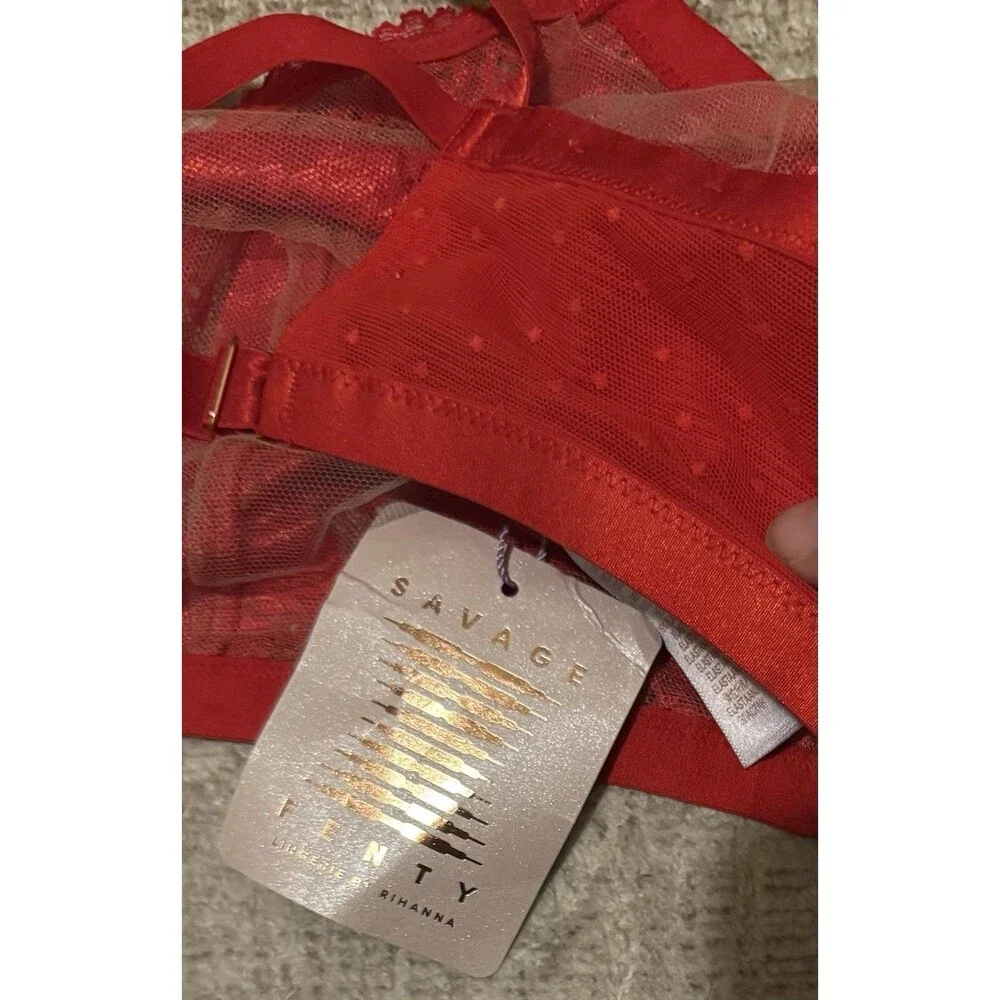 Savage X Fenty Candy Hearts Lace Bralette Straps ‘DO ME’ Charm Goji Red Sz 2X